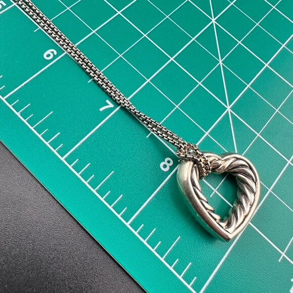 Authentic David Yurman Sterling Silver & 18k Gold Lg Open Heart Cable Necklace - Picture 8 of 11